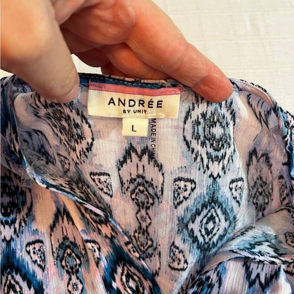 ANDREE BY UNIT Boho Slouchy Patterned Flowy Blouse Women's Size L Festival - Picture 8 of 10